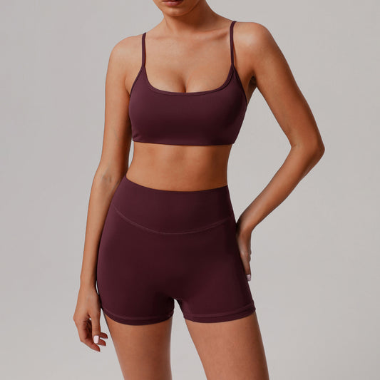 Solid color tight yoga suit quick drying fitness suit outdoor body shaping running suit women's fitness suit 