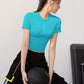 Semi-Zip Fitness Shirt for Women, Running Quick-Dry Sport Short Sleeve T-Shirt, Slim-Fit Lightweight Casual Top