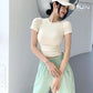 Sporty Women's Quick-Dry Short Sleeve T-Shirt Round Neck Casual Pleated Fitness Top
