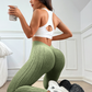 Back V Waist Peach Butt Sand Wash Yoga Pants for Women, Ribbed High Waist Lift-Up Fitness Tights