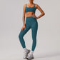 Solid color tight yoga suit quick drying fitness suit outdoor body shaping running suit women's fitness suit ﻿