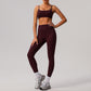 Solid color tight yoga suit quick drying fitness suit outdoor body shaping running suit women's fitness suit ﻿