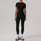 Solid color tight yoga suit quick drying fitness suit outdoor body shaping running suit women's fitness suit ﻿