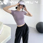 Sporty Women's Quick-Dry Short Sleeve T-Shirt Round Neck Casual Pleated Fitness Top