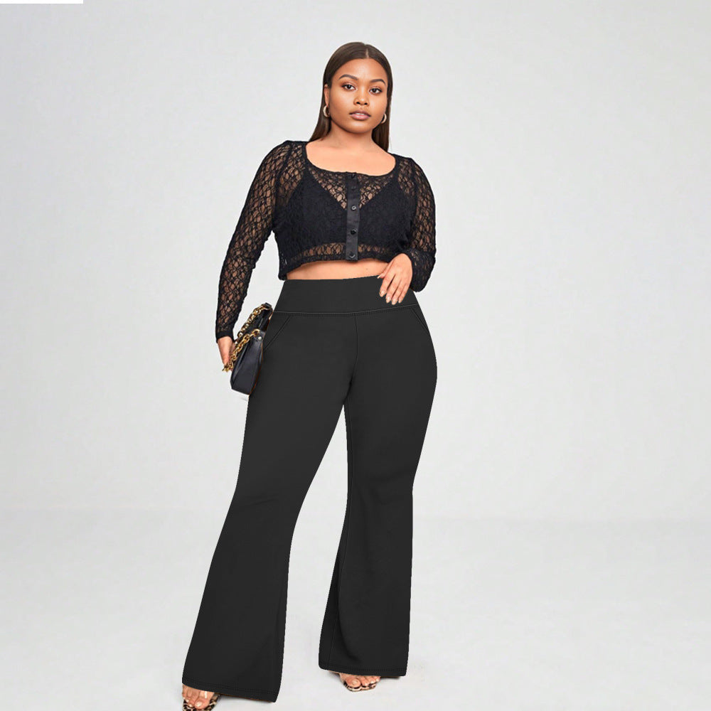 High waisted yoga pants with micro flared pockets and high elasticity casual trumpet yoga pants