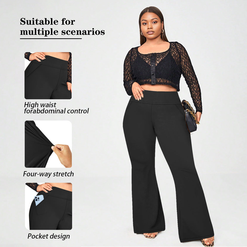 High waisted yoga pants with micro flared pockets and high elasticity casual trumpet yoga pants