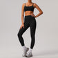 Solid color tight yoga suit quick drying fitness suit outdoor body shaping running suit women's fitness suit ﻿