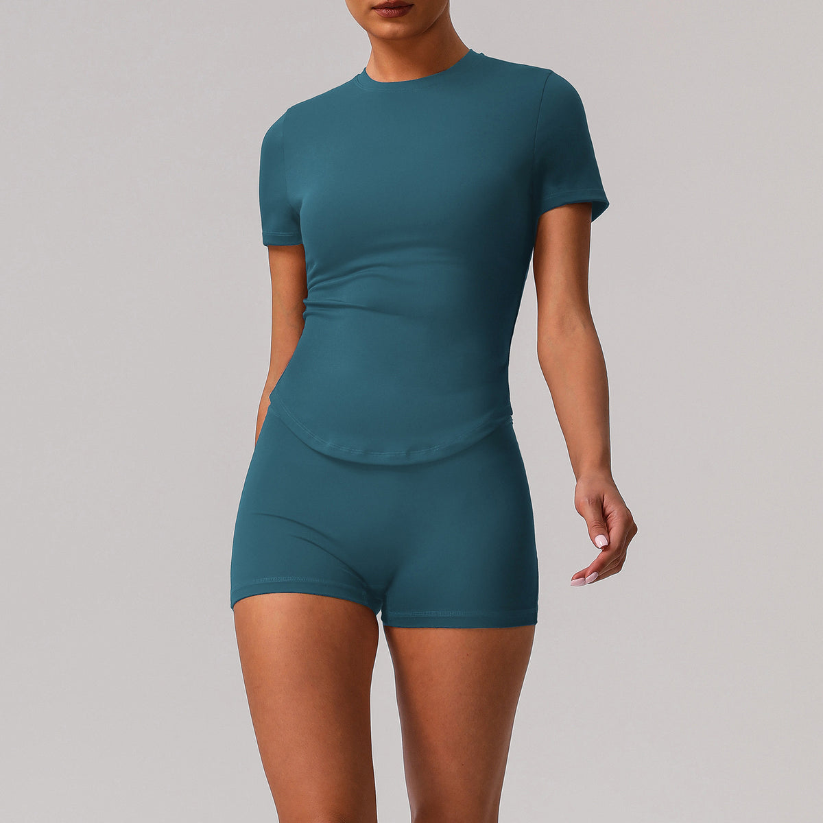 Solid color tight yoga suit quick drying fitness suit outdoor body shaping running suit women's fitness suit ﻿