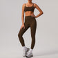 Solid color tight yoga suit quick drying fitness suit outdoor body shaping running suit women's fitness suit ﻿