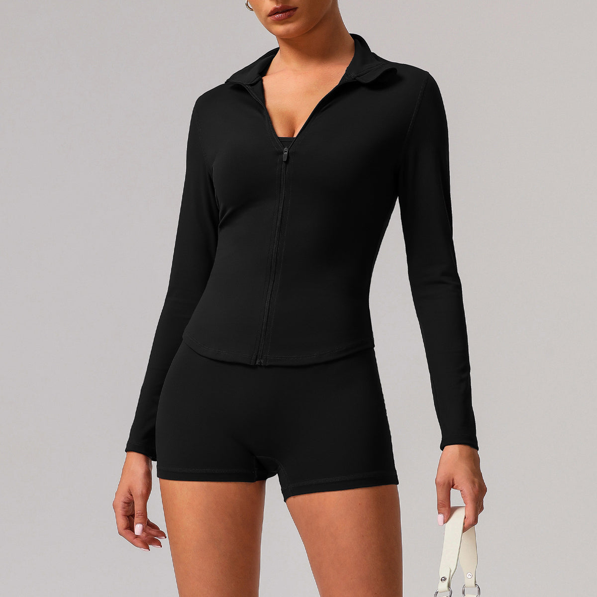 Solid color tight yoga suit quick drying fitness suit outdoor body shaping running suit women's fitness suit ﻿