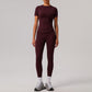 Solid color tight yoga suit quick drying fitness suit outdoor body shaping running suit women's fitness suit ﻿