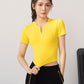 Semi-Zip Fitness Shirt for Women, Running Quick-Dry Sport Short Sleeve T-Shirt, Slim-Fit Lightweight Casual Top