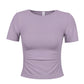 Sporty Women's Quick-Dry Short Sleeve T-Shirt Round Neck Casual Pleated Fitness Top