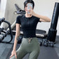 Semi-Zip Fitness Shirt for Women, Running Quick-Dry Sport Short Sleeve T-Shirt, Slim-Fit Lightweight Casual Top