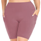 Pocket five quarter yoga shorts for women tight fitting high waisted yoga sports pants