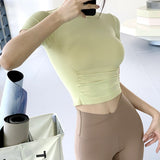 Sporty Women's Quick-Dry Short Sleeve T-Shirt Round Neck Casual Pleated Fitness Top