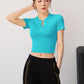 Semi-Zip Fitness Shirt for Women, Running Quick-Dry Sport Short Sleeve T-Shirt, Slim-Fit Lightweight Casual Top